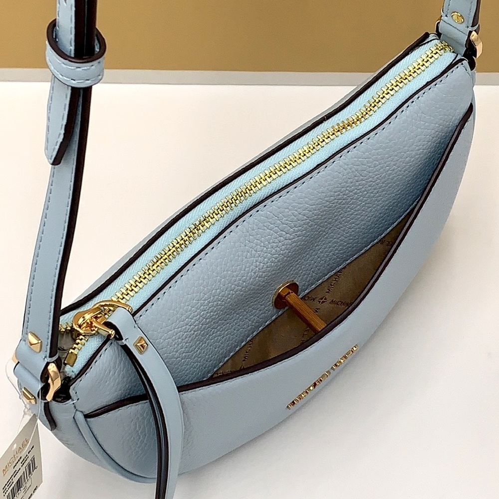 MICHAEL KORS Dover Small Half Moon Leather Crossbody Bag Vista Blue color - Picture 15 of 16